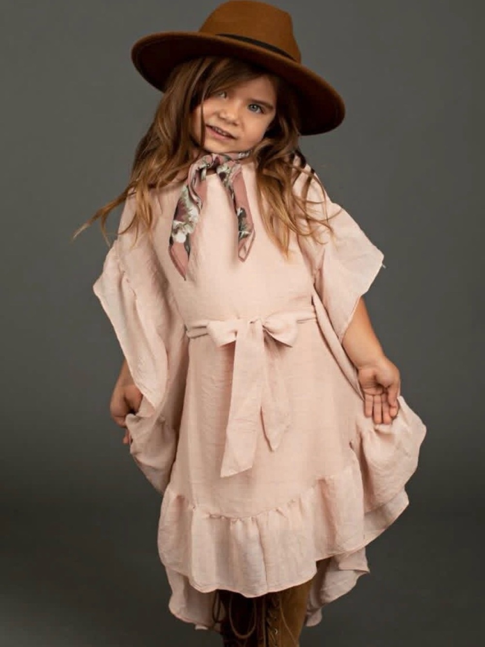 Joyfolie Girls' Jovia dress in Blush Pink Ruffle Dress with Tie Waist